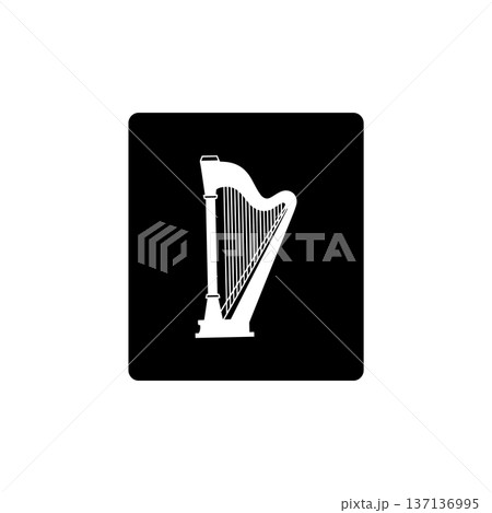 Harp Silhouette Icon White on Black Background 137136995