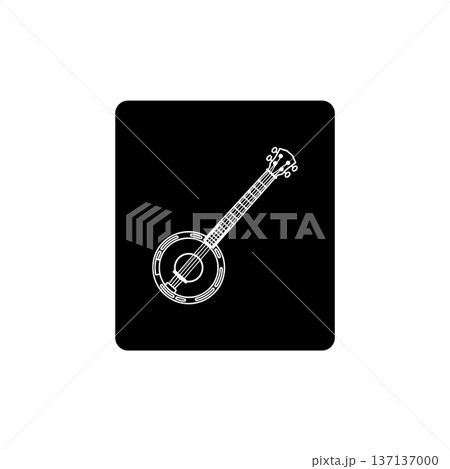 Banjo Icon White on Black Square Background 137137000