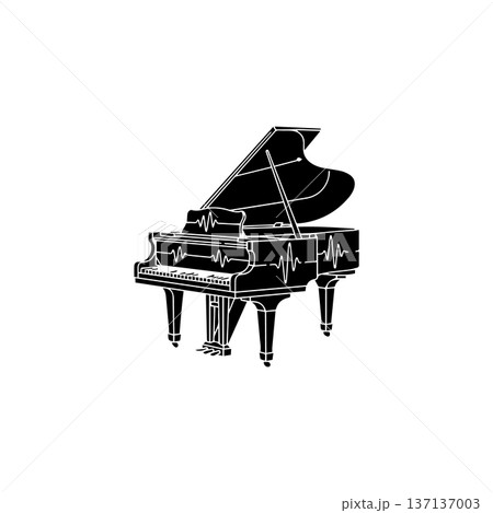 Detailed Grand Piano Illustration in Black Outline Style 137137003
