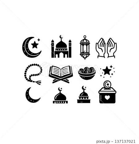 Islamic Line Art Icon Set Isolated on White Islamic Line Art Icon Set Isolated on White 137137021