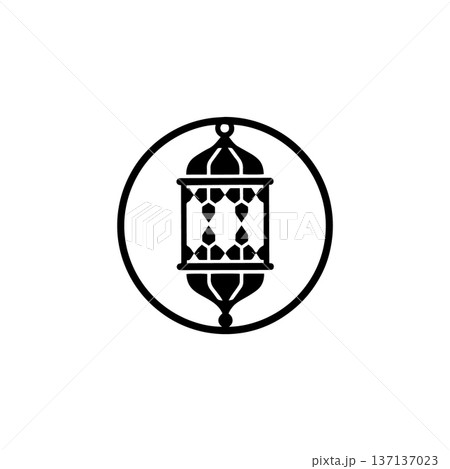 Ramadan Lantern Line Art Icon in Circular Frame 137137023