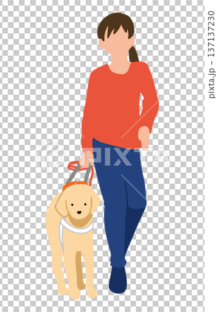 盲導犬　手書きイラスト　歩く 137137230