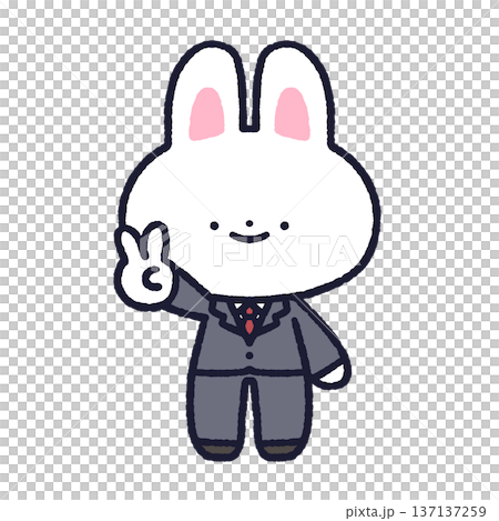 A rabbit in a suit making a peace sign A rabbit in a suit making a peace sign 137137259