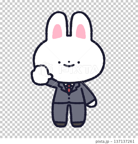 A rabbit in a suit raising one hand A rabbit in a suit raising one hand 137137261