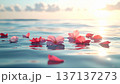穏やかな海面に浮かぶピンクの花びらと清らかな波が織りなす海洋葬と追悼のための美しい祈りの風景 137137273