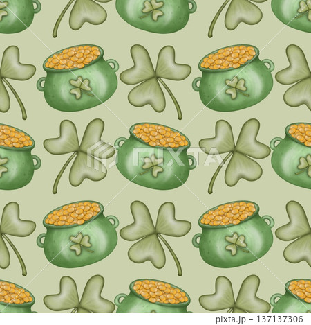 Seamless pattern Saint patrick's day elements cartoon. Hand drawn watercolor illustration. textiles and seasonal fabric. Seamless pattern Saint patrick's day elements cartoon. Hand drawn watercolor illustration. textiles and seasonal fabric. 137137306