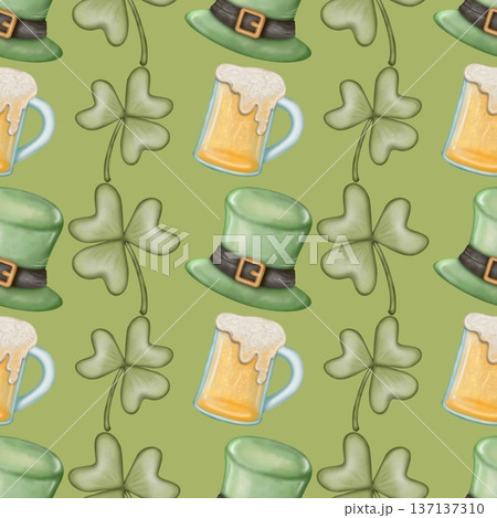 Seamless pattern Saint patrick's day elements cartoon. Hand drawn watercolor illustration. textiles and seasonal fabric. Seamless pattern Saint patrick's day elements cartoon. Hand drawn watercolor illustration. textiles and seasonal fabric. 137137310