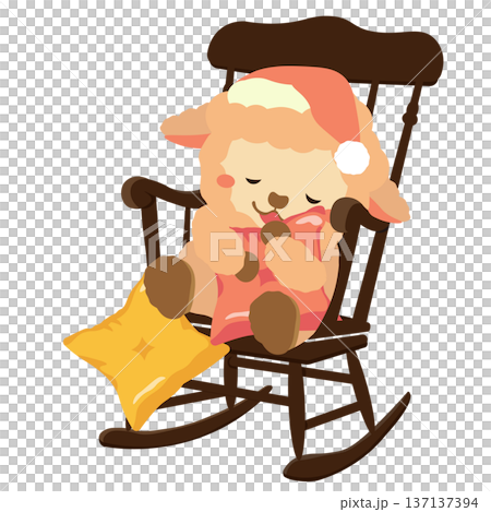 Illustration of a stuffed sheep sleeping in a rocking chair Illustration of a stuffed sheep sleeping in a rocking chair 137137394