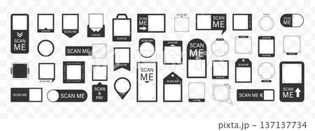 Scan me Frame. Black and white bottom. Minimal and clean layout. Modern app icon and business design. Set of Flat Vector illustration 137137734