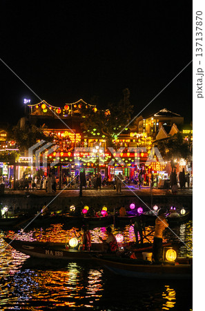 hoi an old town riverside view with lantern river boats in vietnam at night 137137870