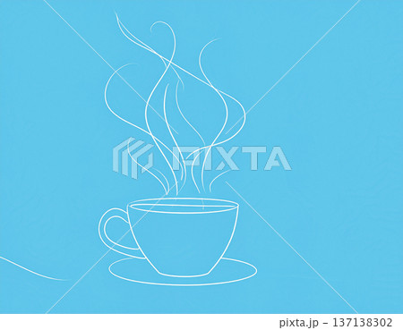 青背景に湯気立つコーヒーカップ線画 青背景に湯気立つコーヒーカップ線画 137138302