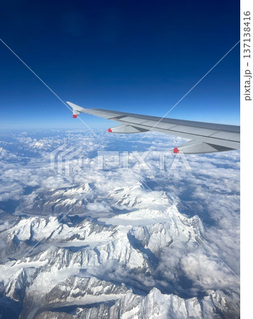 View from the plane of the Swiss Alps and Italian Alps 137138416