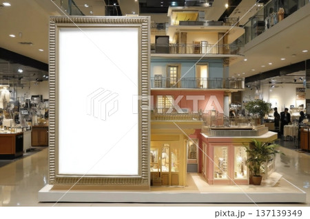 Advertising poster board inside department store 137139349