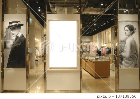 Advertising poster board inside department store 137139350