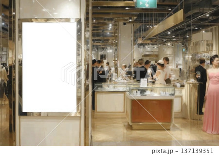 Advertising poster board inside department store Advertising poster board inside department store 137139351