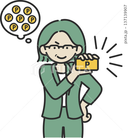ポイントカードを持つポーズの40代女性のイラスト 137139907