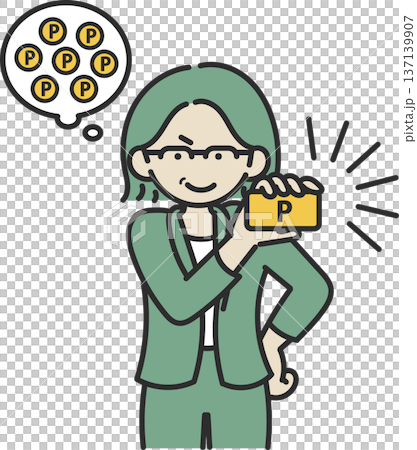 ポイントカードを持つポーズの40代女性のイラスト 137139907