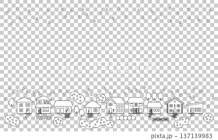 雨季的雨水和城鎮景觀中的繡球花，構成了一幅線條畫的背景素材。 137139983