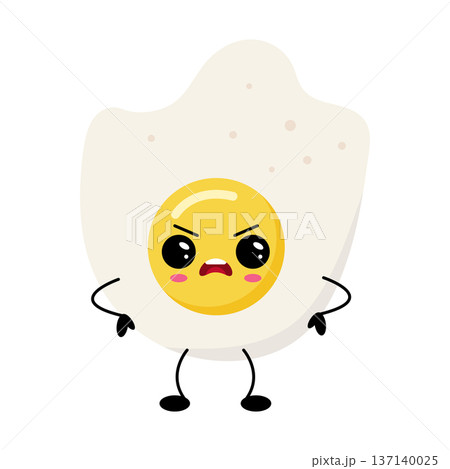 Hand Kawaii Drawn Angry Fried Egg. Hand Kawaii Drawn Angry Fried Egg. 137140025