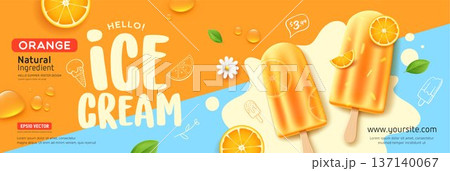 Ice cream orange fruit, summer sale, cool sweet fresh, banner poster design 137140067
