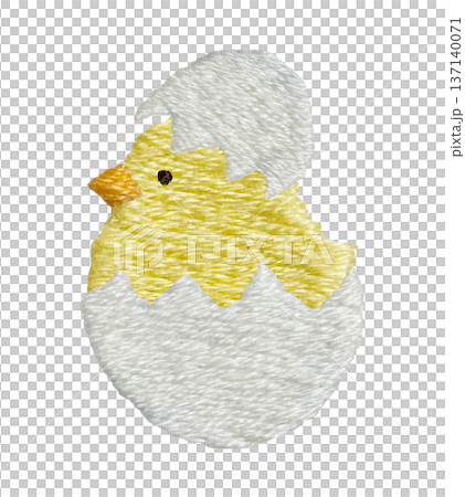 【蛋和側躺的小雞】手工刺繡插畫素材 137140071
