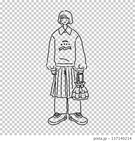 A woman in a unique casual outfit - line drawing 137140214