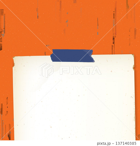 Old blank paper stick by blue adhesive tape on orange paper with ink stains from risograph defect printing square template Old blank paper stick by blue adhesive tape on orange paper with ink stains from risograph defect printing square template 137140385