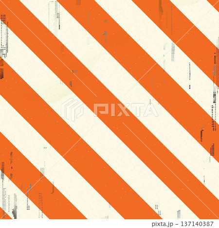 Old orange and white diagonal striped paper square background with ink stains from risograph defect printing Old orange and white diagonal striped paper square background with ink stains from risograph defect printing 137140387