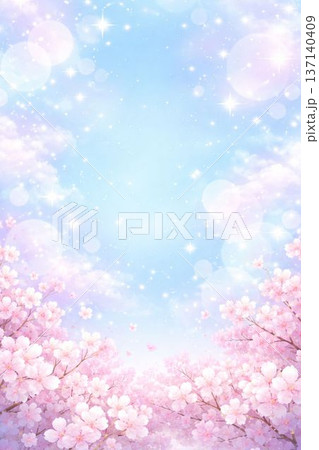 春の桜とふわふわ玉ボケが輝くパステル空背景 (縦) 春の桜とふわふわ玉ボケが輝くパステル空背景 (縦) 137140409