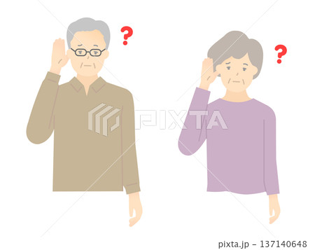 難聴で耳が聞こえづらい高齢者のイラストベクター素材 137140648