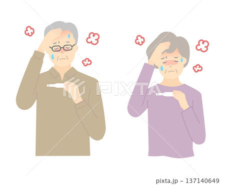 熱がある高齢者のイラストベクター素材 熱がある高齢者のイラストベクター素材 137140649