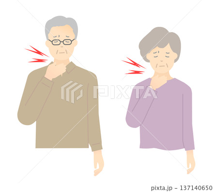 喉が痛い高齢者のイラストベクター素材 137140650