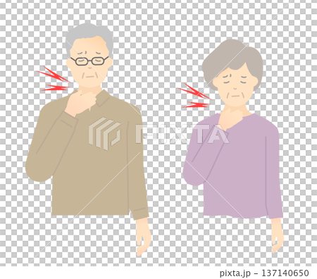 喉が痛い高齢者のイラストベクター素材 137140650