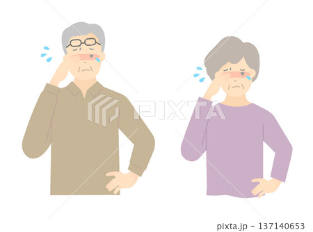 目がかゆい高齢者のイラストベクター素材 137140653