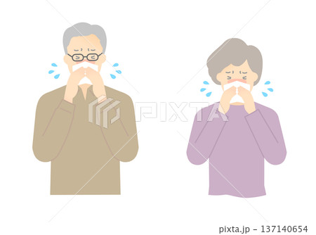 鼻をかむ高齢者のイラストベクター素材 137140654