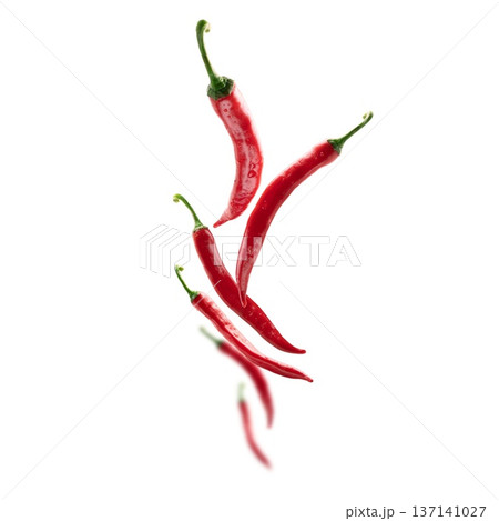 Red hot pepper levitates on a white background Red hot pepper levitates on a white background 137141027