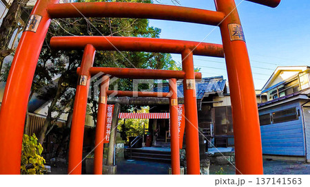 青空の下赤い鳥居の連なりと元宿堰稲荷神社 青空の下赤い鳥居の連なりと元宿堰稲荷神社 137141563