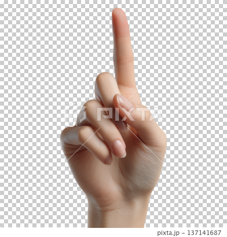 Woman's hand with manicured nails showing upward pointing gesture isolated on white background, concept of attention or direction Woman's hand with manicured nails showing upward pointing gesture isolated on white background, concept of attention or direction 137141687