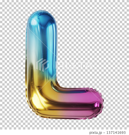 Multicolor metallic inflated balloon letter L shown in glossy style isolated on white background, celebration and festive concept Multicolor metallic inflated balloon letter L shown in glossy style isolated on white background, celebration and festive concept 137141693