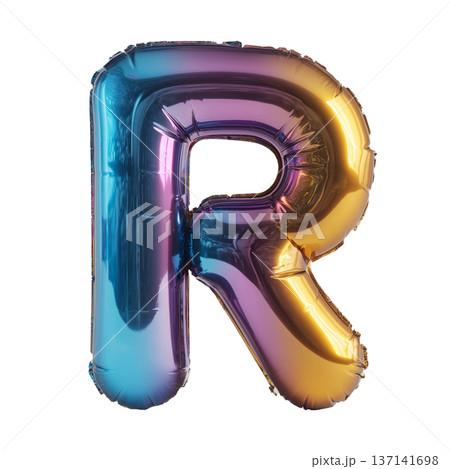 Multicolor metallic inflated balloon letter R shown in glossy style isolated on white background, celebration and festive concept 137141698