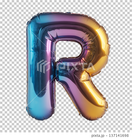 Multicolor metallic inflated balloon letter R shown in glossy style isolated on white background, celebration and festive concept 137141698