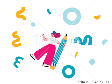 ポップで可愛い学生の女の子のイラスト 137141934