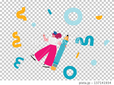 ポップで可愛い学生の女の子のイラスト 137141934