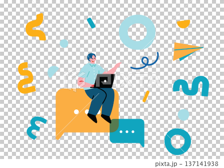 男子正在電腦上發送電子郵件 男子正在電腦上發送電子郵件 137141938