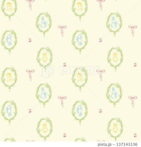 Whimsical Happy Easter Pattern with Bunny and Chick 137143136