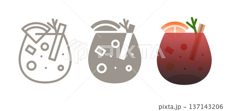 Sangria cocktail icon. Line, glyph and filled outline colorful version with orange slice, berries and ice cubes in glass. Refreshing wine drink symbol illustration. Fruity summer beverage idea. Sangria cocktail icon. Line, glyph and filled outline colorful version with orange slice, berries and ice cubes in glass. Refreshing wine drink symbol illustration. Fruity summer beverage idea. 137143206