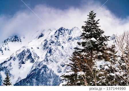 西穂高口駅の登山口前広場から見上げるピラミッドピークと7峰 厳冬期の西穂独標登山 西穂高口駅の登山口前広場から見上げるピラミッドピークと7峰 厳冬期の西穂独標登山 137144990