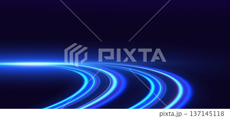 Elegant glowing blue curved rays on dark background. 137145118