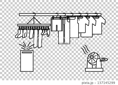 洗濯物を部屋干しをしている光景のシンプルなイラスト 137145299