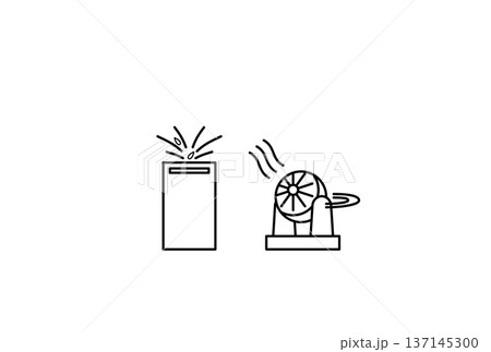 水分を吸い込んでいる除湿機と回転しているサーキュレーターのイラスト 水分を吸い込んでいる除湿機と回転しているサーキュレーターのイラスト 137145300